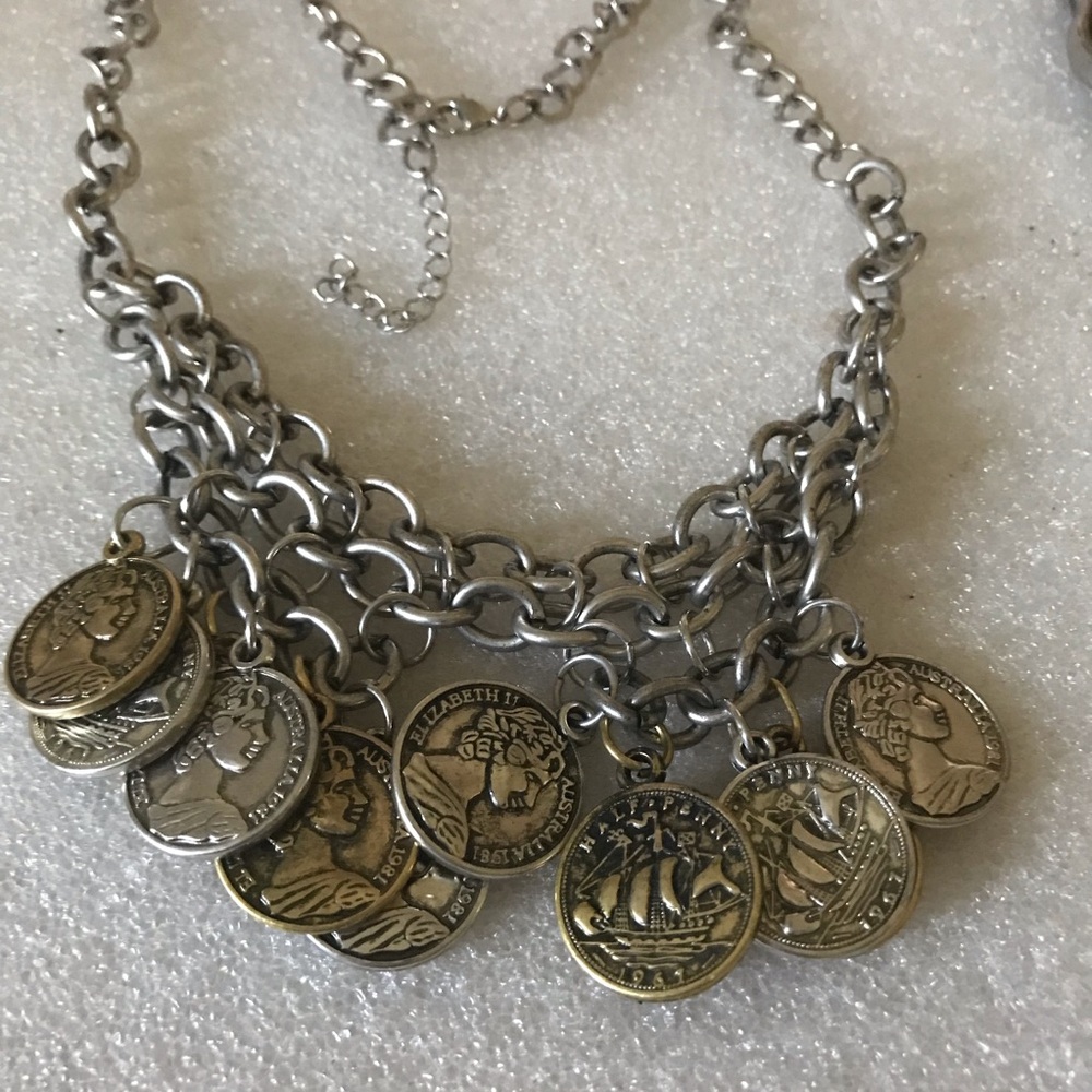 Vintage-Inspired Coin Charm Necklace - Silver and Gold Tones